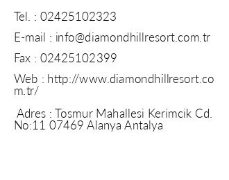 Diamond Hill Resort Hotel iletiim bilgileri